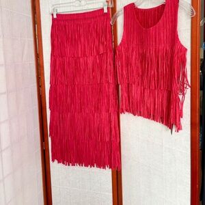KATE HEWKO 2 Piece FRINGE SET Red Deep Rose NEW WITH TAGS